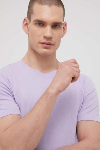 Bavlněné tričko Jack & Jones fialová barva, hladký