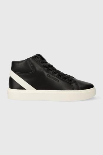 Kožené sneakers boty Calvin Klein HIGH TOP LACE UP ARCHIVE STRIPE černá barva, HM0HM01291