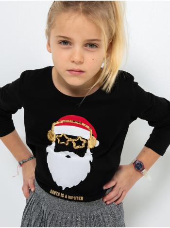 Černé holčičí tričko s vánočním motivem CAMAIEU