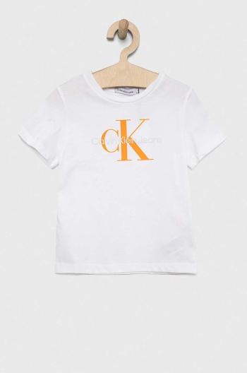 Dětské bavlněné tričko Calvin Klein Jeans bílá barva, s potiskem