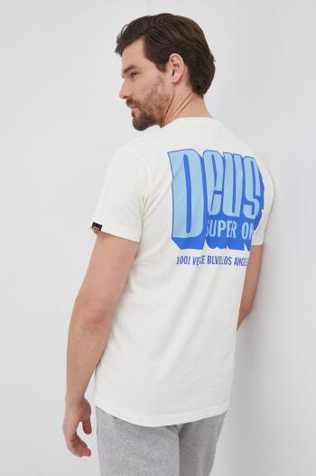 Bavlněné tričko Deus Ex Machina krémová barva, s potiskem