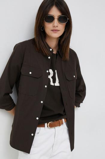 Košile Polo Ralph Lauren dámská, hnědá barva, regular, s klasickým límcem