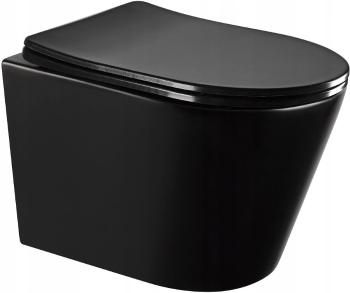 MEXEN/S Rico Závěsná WC mísa Rimless včetně sedátka s slow-slim, Duroplast, černá mat 30721085 30721085