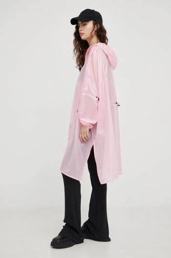 Nepromokavá bunda Rains 18810 Long Ultralight Anorak růžová barva, přechodná