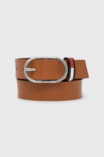 Kožený pásek Tommy Jeans Oval 3.0 Belt dámský, hnědá barva