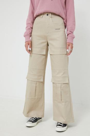 Kalhoty Sixth June dámské, béžová barva, široké, high waist