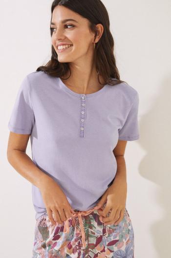 Bavlněné pyžamové tričko women'secret Mix & Match fialová barva, bavlněná