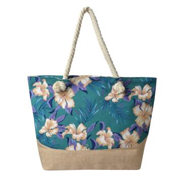 Tyrkysovo hnědá plážová taška s květy - 50*36 cm JZBG0208