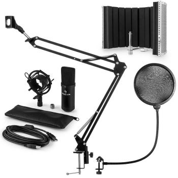 Auna MIC-900B, USB MIKROFONNÍ SADA V5, ČERNÁ, kondenzátorové mikrofony, POP FILTER, AKUSTICKÁ CLONA, mikrofonní rameno