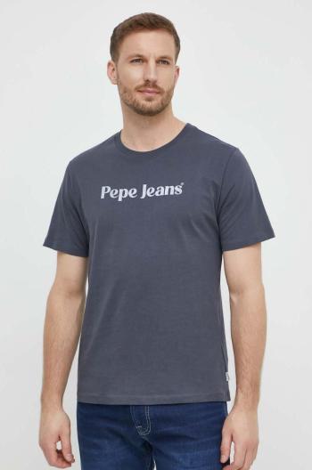 Bavlněné tričko Pepe Jeans CLIFTON šedá barva, s potiskem, PM509374