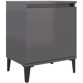 Noční stolek s kovovými nohami šedý s vysokým leskem 40x30x50cm (805849)