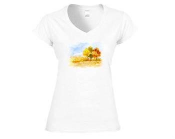 Dámské tričko V-výstřih Podzimní krajina