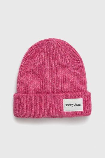 Čepice z vlněné směsi Tommy Jeans růžová barva, z husté pleteniny