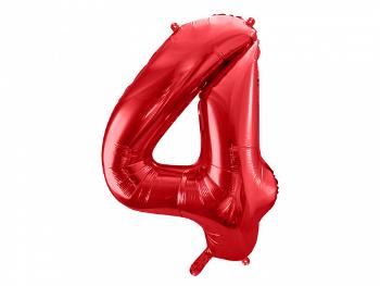 PartyDeco Balónek fóliový narozeninové číslo 4 - červený 86 cm