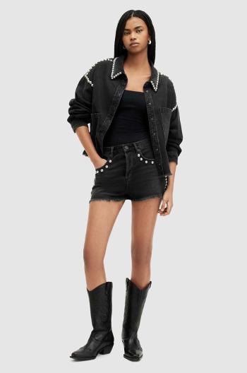 Bavlněné riflové kraťasy AllSaints HEIDI STUD SHORTS černá barva, s aplikací, high waist, WE509Z