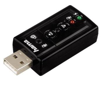 HAMA zvuková karta/ externí/ 7.1 surround/ USB/ 2x 3,5 mm jack/ černá, 51620