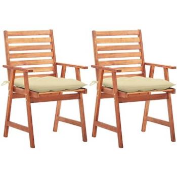 Zahradní jídelní židle 2 ks s poduškami masivní akáciové dřevo, 3064337 (3064337)