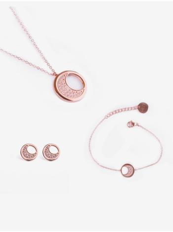 Sada dámských naušnic,náramku a náhrdelníku v růžovozlaté barvě Vuch- Rose Gold Moon