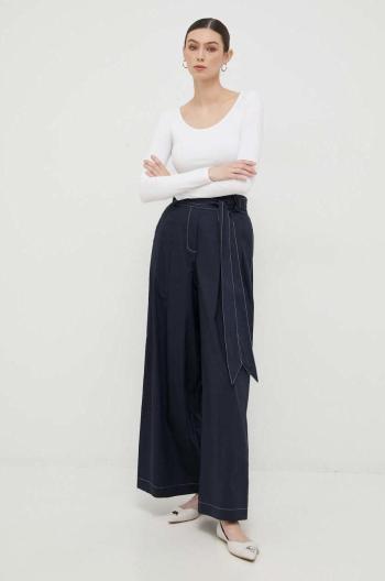 Kalhoty Silvian Heach dámské, tmavomodrá barva, široké, high waist