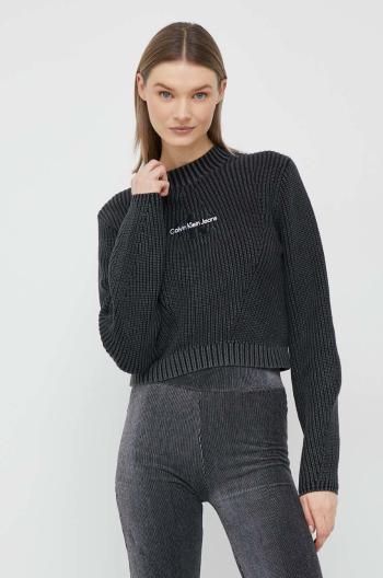 Bavlněný svetr Calvin Klein Jeans dámský, černá barva, s pologolfem