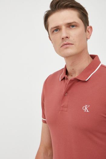 Polo tričko Calvin Klein Jeans červená barva, s aplikací