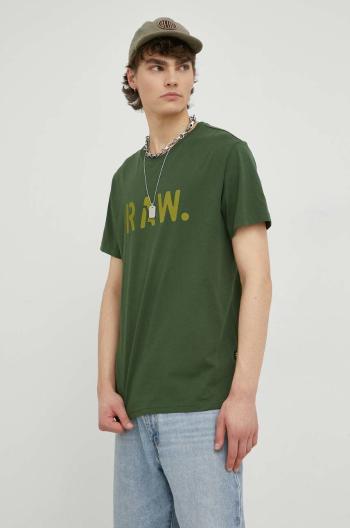Bavlněné tričko G-Star Raw , zelená barva, s potiskem