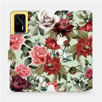 Flipové pouzdro na mobil Realme GT 5G - MD06P Růže a květy na světle zeleném pozadí (5903516667529)