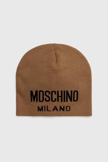 Vlněná čepice Moschino hnědá barva, z tenké pleteniny, M5802 60016