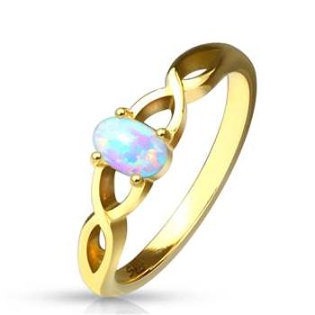 Šperky4U Zlacený ocelový prsten s opálem - velikost 60 - OPR1650-60