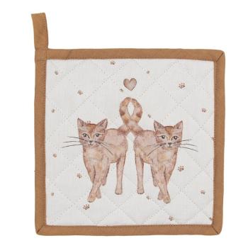 Béžová bavlněná chňapka - podložka s kočičkami Kitty Cats  -  20*20 cm KCS45