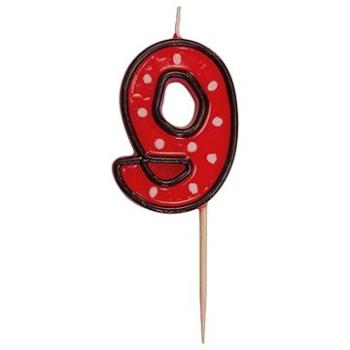 Svíčka narozeninová, 5cm, číslice "9", červená (8591199372099)