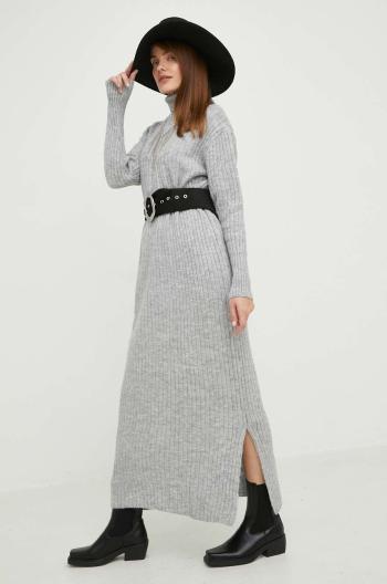 Šaty z vlněné směsi Answear Lab šedá barva, maxi, oversize