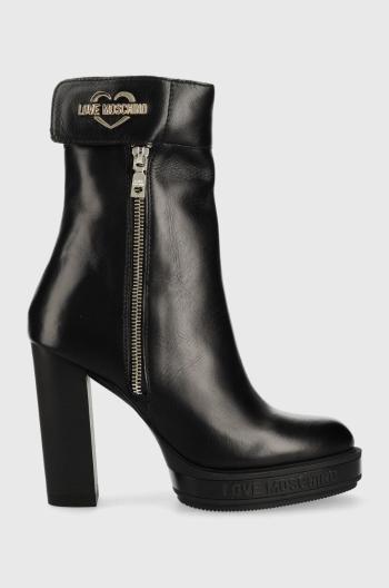 kožené kotníkové boty Love Moschino dámské, černá barva, na podpatku