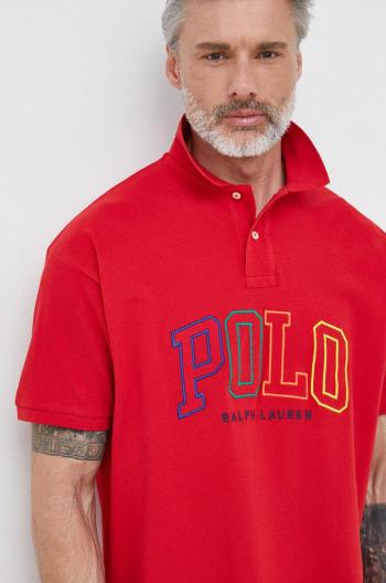 Bavlněné polo tričko Polo Ralph Lauren červená barva, s aplikací