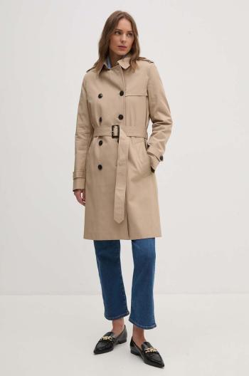 Trench kabát Tommy Hilfiger dámský, béžová barva, přechodný, dvouřadový, WW0WW42133