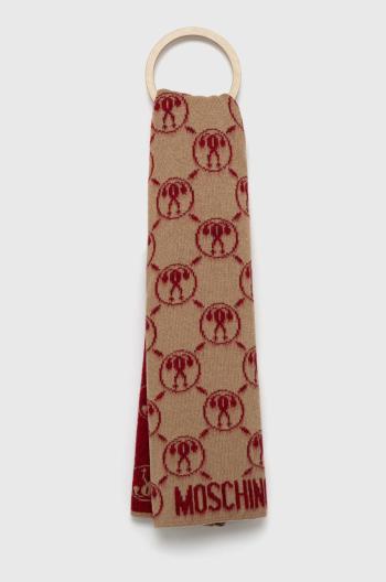 Šátek z vlněné směsi Moschino béžová barva, vzorovaný