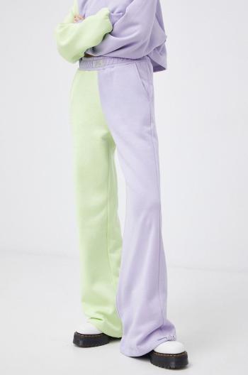 Kalhoty Local Heroes dámské, fialová barva, vzorované