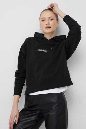 Bavlněná mikina Calvin Klein Jeans dámská, černá barva, s kapucí, hladká