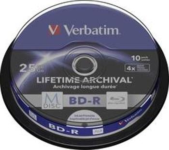 M-DISC Blu-ray XL Rohling 25 GB Verbatim vřeteno, 43825, s potiskem, 10 ks