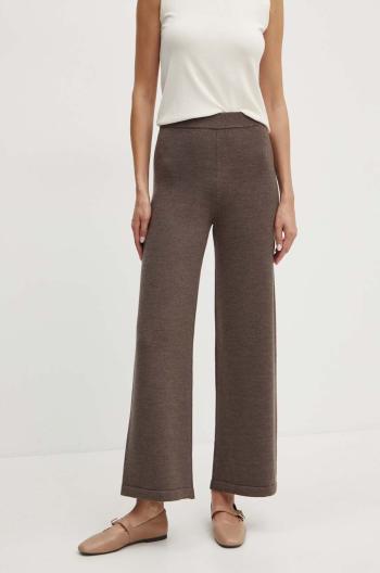 Vlněné kalhoty Max Mara Leisure hnědá barva, široké, high waist, 2426336038600