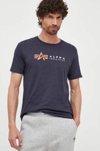 Bavlněné tričko Alpha Industries Alpha Label T 118502 07 tmavomodrá barva, s potiskem, 118502.07-navy