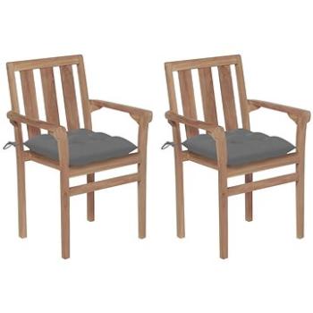 Zahradní židle 2 ks šedé podušky masivní teakové dřevo, 3062224 (3062224)