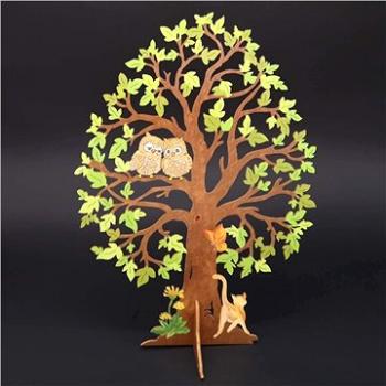 AMADEA Dřevěný 3D strom se sovami, barevný, výška 28 cm (81435-0B)