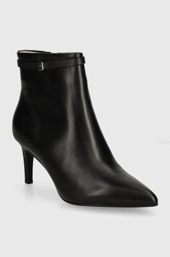 Kožené kotníkové boty Calvin Klein HEEL ANKLE BOOT 70 W/HW LTH dámské, černá barva, na podpatku, HW0HW02172