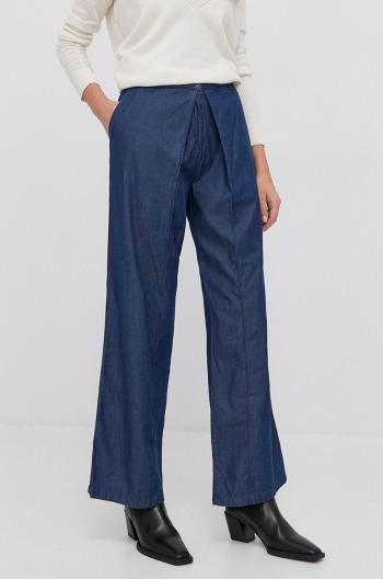 Kalhoty Stefanel dámské, tmavomodrá barva, široké, high waist
