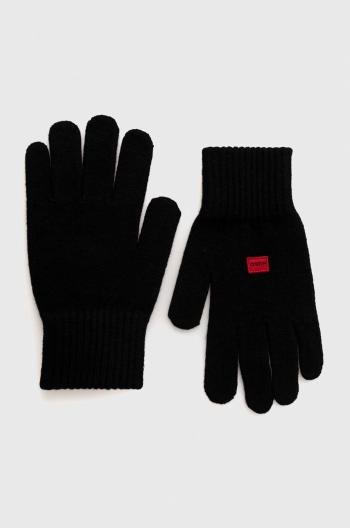 Vlněné rukavice HUGO pánské, černá barva