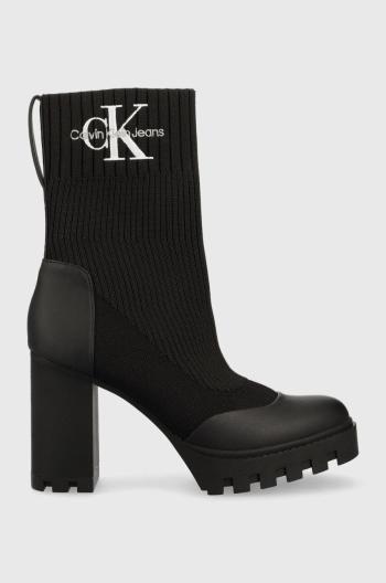 Nízké kozačky Calvin Klein Jeans Platform Boot Sock dámské, černá barva, na podpatku