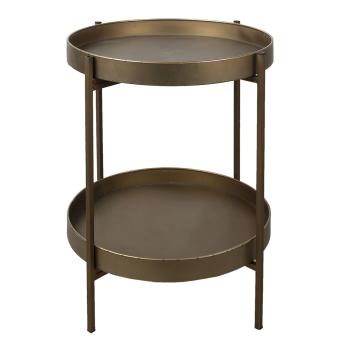 Bronzový antik kovový patrový odkládací stolek - Ø 52*60 cm 5Y0882