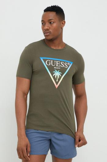 Tričko Guess zelená barva, s potiskem