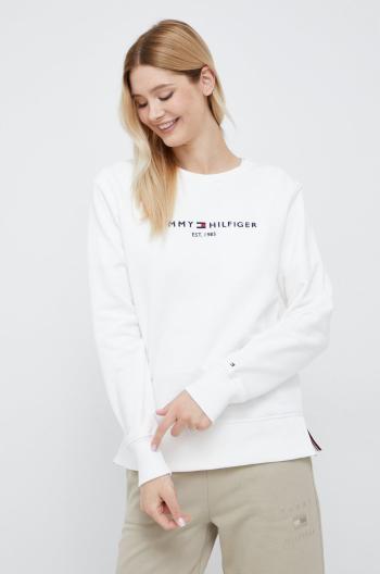 Bavlněná mikina Tommy Hilfiger dámská, bílá barva, s aplikací